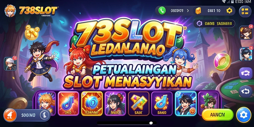 Screenshot gameplay 738SLOT yang menampilkan karakter anime dan mesin slot.