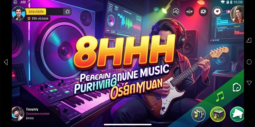 Tampilan gameplay 8HHH yang menarik dengan berbagai mode musik.