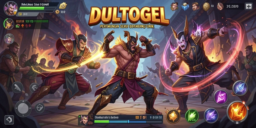 Tampilan pertarungan seru dalam DULTOGEL dengan karakter unik.