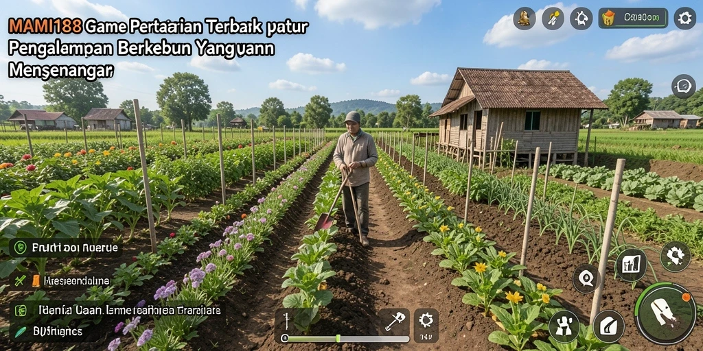 Screenshot gameplay MAMI188 yang menampilkan ladang pertanian yang subur dan aktivitas seru.