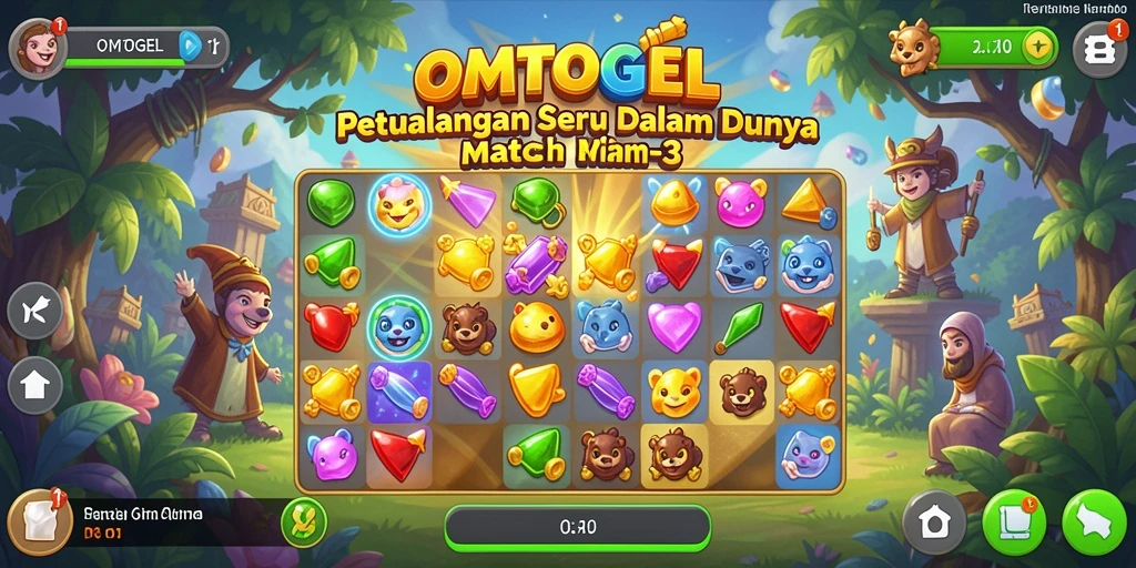 Screenshot gameplay OMTOGEL menampilkan serunya mencocokkan elemen warna-warni.