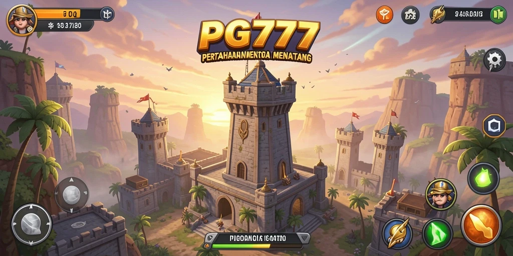 Tampilan gameplay seru dalam PG777 dengan pertahanan menara yang kuat.