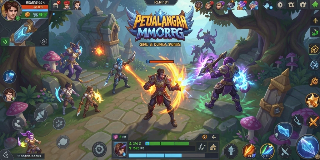 Gameplay REMI101 menampilkan pertempuran epik di dunia fantasi.
