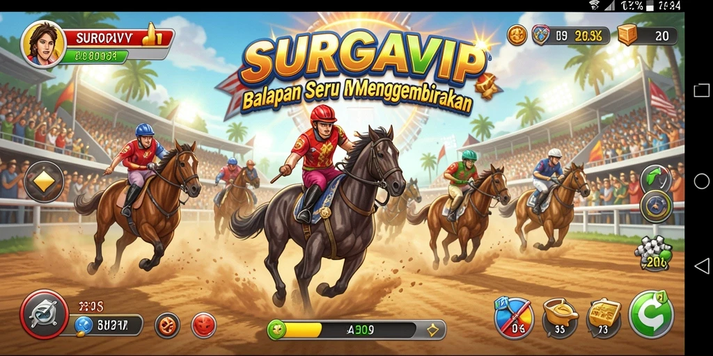 Screenshot gameplay SURGAVIP menunjukkan aksi balapan yang mendebarkan.