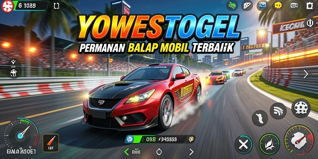 Tampilan balapan intens di YOWESTOGEL dengan mobil kustom dan trek menantang.